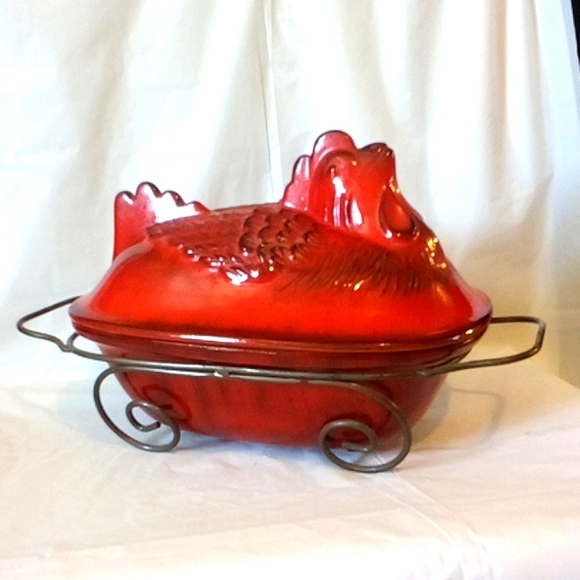 Rooster bakeware Italian pottery Tabularasa 4 quart on metal rack EUC - Picture 3 of 11